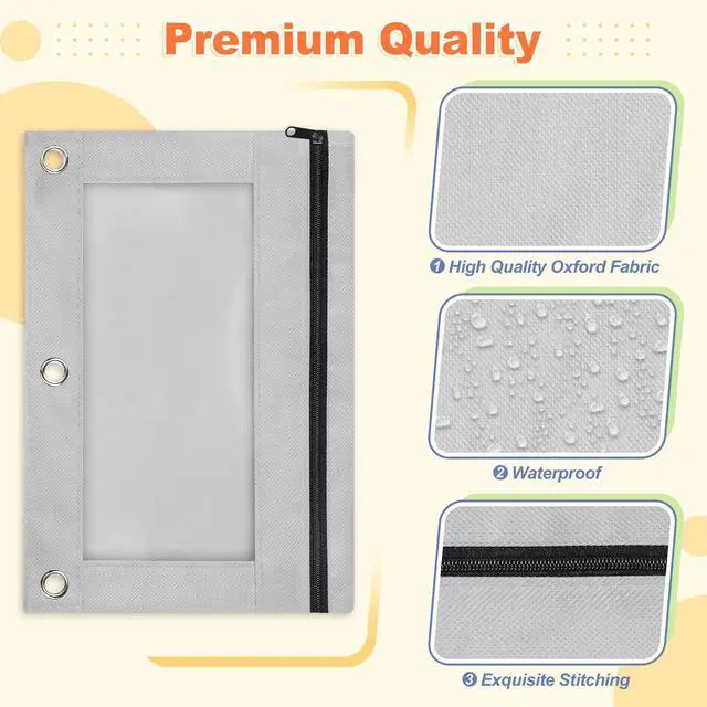 Alt view image 6 of 7 - Pencil Pouch for 3 Ring Binder, Binder Pencil Pouch with Smooth Zipper, Clear Window Pencil Case for Binder, Zipper Pencil Pouches, Big Capacity 3 Ring Binder Pencil Bag, Grey