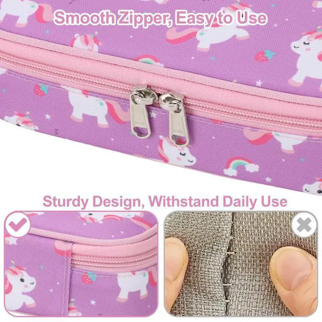 Alt view image 3 of 7 - Cute Kids Pencil Case - Girls Pen Pouch Large School Organizer | Pen Bag & Smooth Zipper, Multi-Slot Storage, Mesh Pocket, 900D Water Resistent, Giftable School Supplies, Pink Purple Unicorn