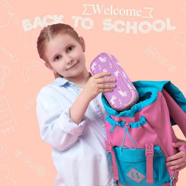 Alt view image 5 of 7 - Cute Kids Pencil Case - Girls Pen Pouch Large School Organizer | Pen Bag & Smooth Zipper, Multi-Slot Storage, Mesh Pocket, 900D Water Resistent, Giftable School Supplies, Pink Purple Unicorn
