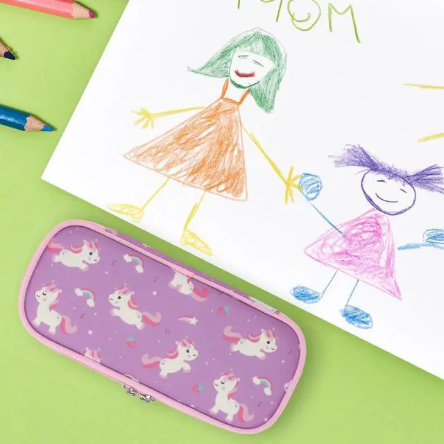 Alt view image 7 of 7 - Cute Kids Pencil Case - Girls Pen Pouch Large School Organizer | Pen Bag & Smooth Zipper, Multi-Slot Storage, Mesh Pocket, 900D Water Resistent, Giftable School Supplies, Pink Purple Unicorn