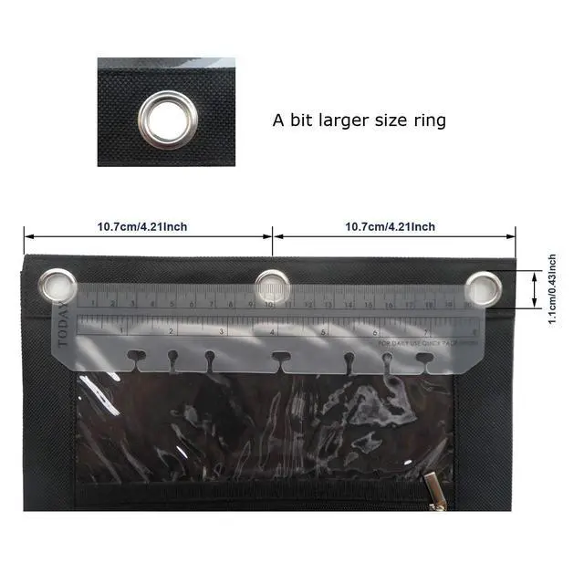 Alt view image 3 of 7 - 3 Ring Binder Pencil Pouch with Durable Zipper Binder Pencil Case with Clear Window 2 Pocket Black Canvas 2 Pack