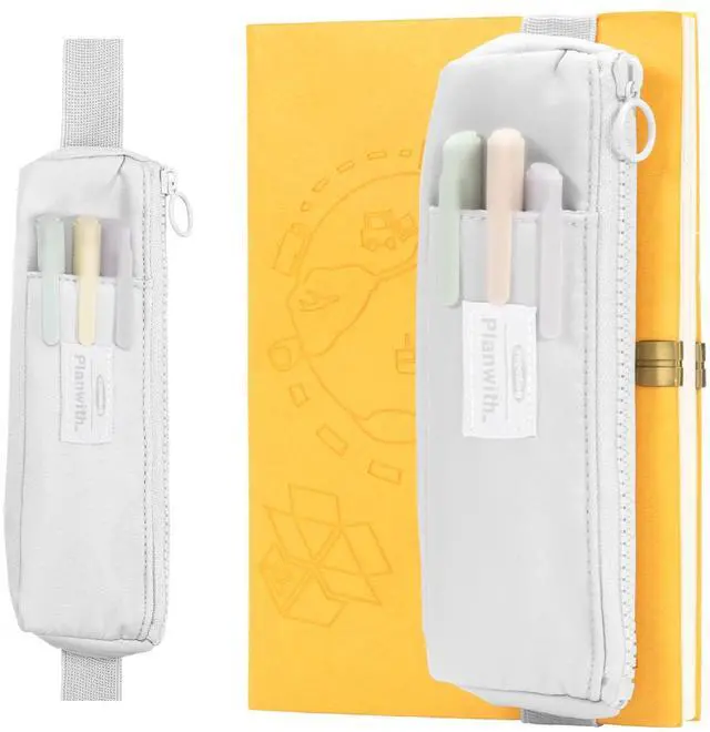 Main image of Slim Pen & Pencil Bag with Adjustable Elastic Band, Zipper Pouch for Makeup, Journal & More