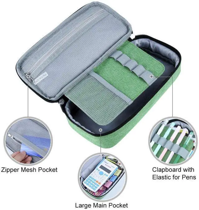 Alt view image 2 of 7 - Big Pencil Case Large Capacity Pencil Bag Pouch Pen Pencil Marker Holder with High Storage for Office Supplier Desk Stationery Organizer Makeup Bag (Green)