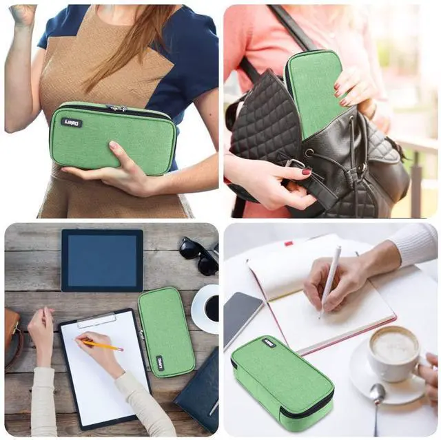 Alt view image 6 of 7 - Big Pencil Case Large Capacity Pencil Bag Pouch Pen Pencil Marker Holder with High Storage for Office Supplier Desk Stationery Organizer Makeup Bag (Green)