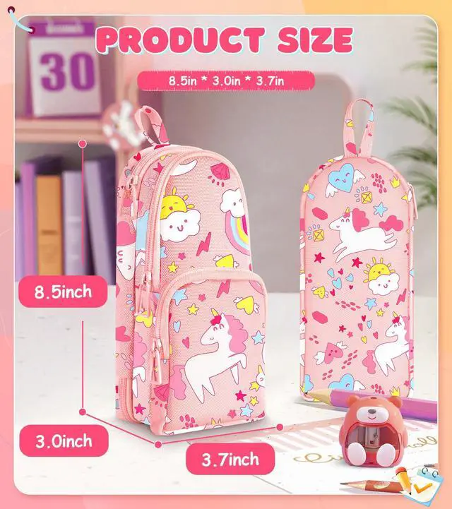 Alt view image 2 of 6 - Cute Pencil Case,Unique Aesthetic 3D Schoolbag-Shaped Pencil Pouch for Girls Boys Kids Women,Big Capacity Pen and Pencil Stationery Organizer Bag with Zippers for School Office
