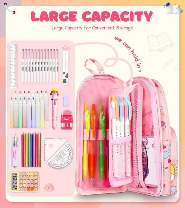 Alt view image 4 of 6 - Cute Pencil Case,Unique Aesthetic 3D Schoolbag-Shaped Pencil Pouch for Girls Boys Kids Women,Big Capacity Pen and Pencil Stationery Organizer Bag with Zippers for School Office