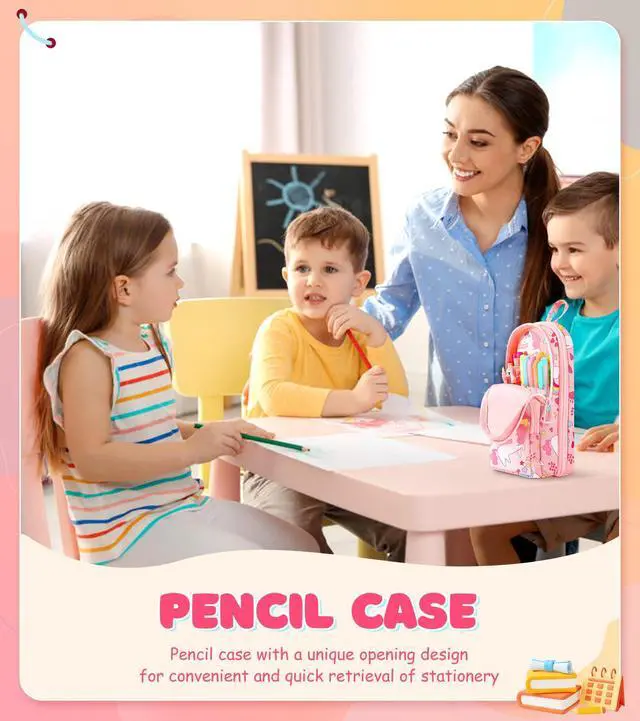 Alt view image 5 of 6 - Cute Pencil Case,Unique Aesthetic 3D Schoolbag-Shaped Pencil Pouch for Girls Boys Kids Women,Big Capacity Pen and Pencil Stationery Organizer Bag with Zippers for School Office