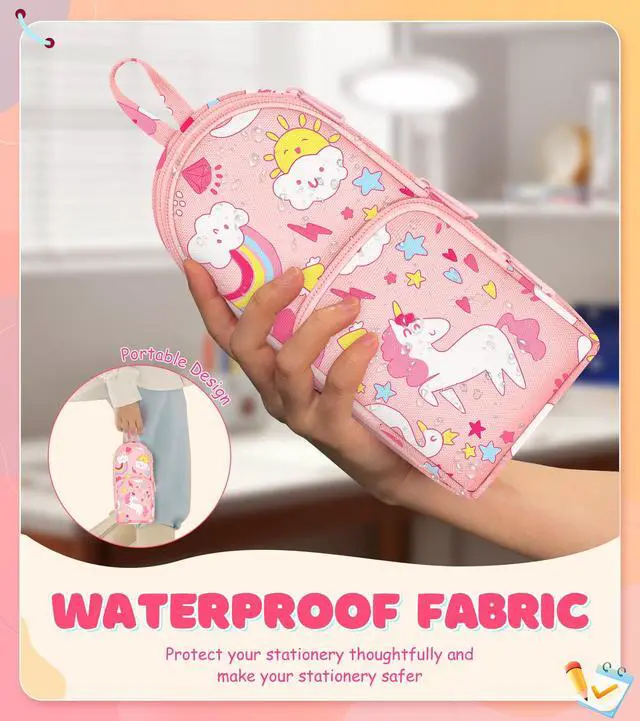 Alt view image 6 of 6 - Cute Pencil Case,Unique Aesthetic 3D Schoolbag-Shaped Pencil Pouch for Girls Boys Kids Women,Big Capacity Pen and Pencil Stationery Organizer Bag with Zippers for School Office