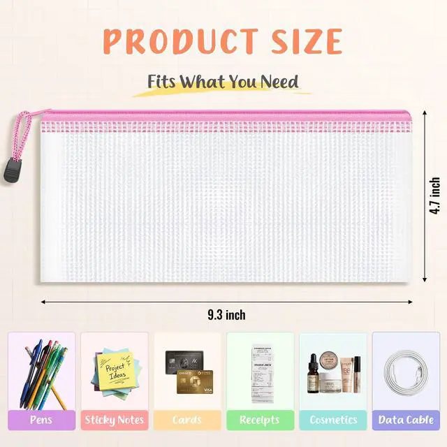 Alt view image 2 of 7 - A6 Mesh Zipper Pouch Bags Pencil Pouch, 14 Pack Small Clear Pencil Cases | Zipper Pouches for Organizing, Waterproof Zip Bag for Travel, Cosmetic, Office School Supplies Storage, 9.3" x 4.7"