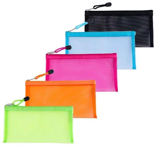 Main image of Small Mesh Pencil Pouch Bag with Zipper, Diaper Bag Organizer Pouch | 5 Pack Size 8.5" x 4.5" Mesh Zipper Pouch Bags, Small Cosmetic Makeup Bag for Purse, Pencil Bag for Girl, Travel Toiletry Kit