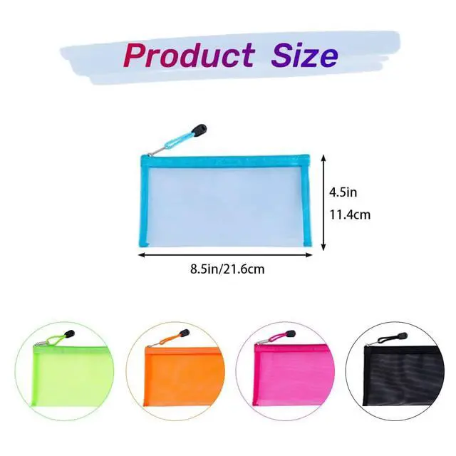 Alt view image 2 of 7 - Small Mesh Pencil Pouch Bag with Zipper, Diaper Bag Organizer Pouch | 5 Pack Size 8.5" x 4.5" Mesh Zipper Pouch Bags, Small Cosmetic Makeup Bag for Purse, Pencil Bag for Girl, Travel Toiletry Kit