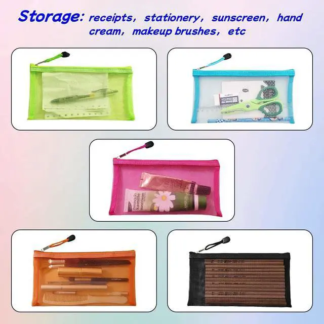 Alt view image 5 of 7 - Small Mesh Pencil Pouch Bag with Zipper, Diaper Bag Organizer Pouch | 5 Pack Size 8.5" x 4.5" Mesh Zipper Pouch Bags, Small Cosmetic Makeup Bag for Purse, Pencil Bag for Girl, Travel Toiletry Kit
