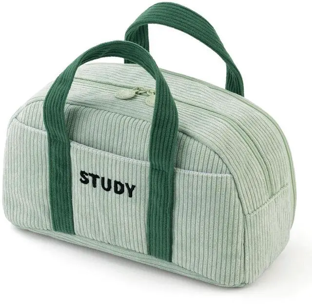 Main image of Corduroy Hand-held Pencil Case Large Cute Pencil Pouch Stationery Pen Bag for Teen Girls-Green