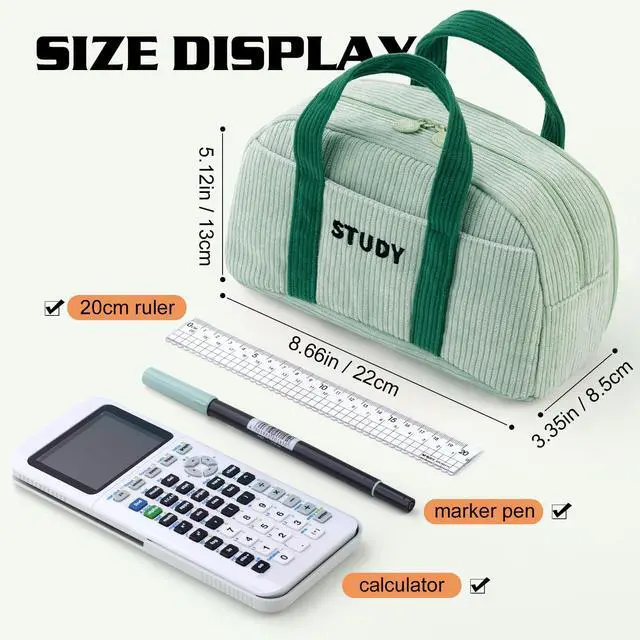 Alt view image 2 of 6 - Corduroy Hand-held Pencil Case Large Cute Pencil Pouch Stationery Pen Bag for Teen Girls-Green