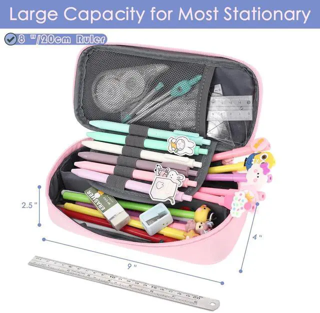 Alt view image 3 of 7 - Large Capacity Pencil Case for Kids, Boys & Girls Zippered Multi-Functional Pen Pouch, Soft & Portable Pencil Bag for School, Teens, Students, Pink