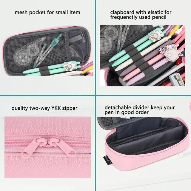 Alt view image 5 of 7 - Large Capacity Pencil Case for Kids, Boys & Girls Zippered Multi-Functional Pen Pouch, Soft & Portable Pencil Bag for School, Teens, Students, Pink