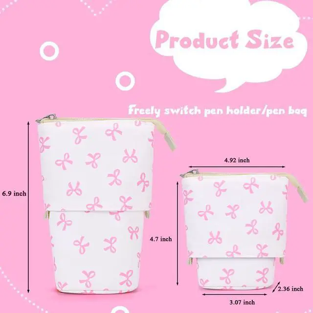 Alt view image 2 of 6 - Cute Standing Pencil Case Pen Holder for Kids, Pop Up Stand UP Bubble Tea Pen Organizer Kawaii Stationary for Christmas Holiday New Year Office (Bow)