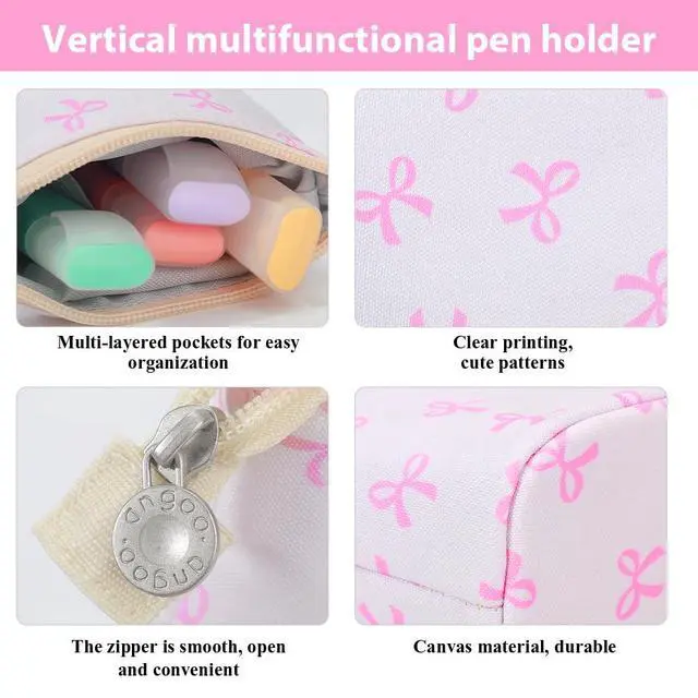 Alt view image 3 of 6 - Cute Standing Pencil Case Pen Holder for Kids, Pop Up Stand UP Bubble Tea Pen Organizer Kawaii Stationary for Christmas Holiday New Year Office (Bow)