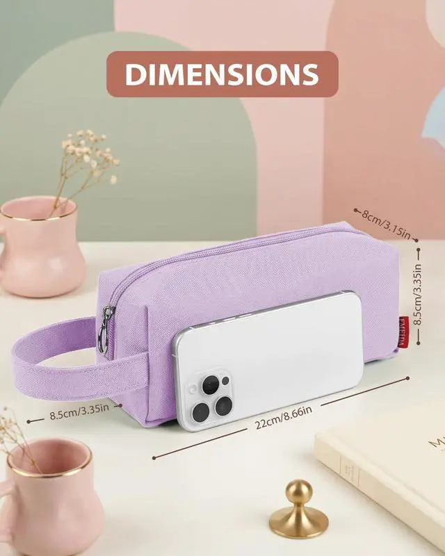 Alt view image 3 of 7 - Pencil Case Pouch Back to School Supplies Gift for Girls Purple | Eco-Friendly Fabric, Water-Resistant, Inner pocket, Carry handle, Stationery Supplies, for School & Office