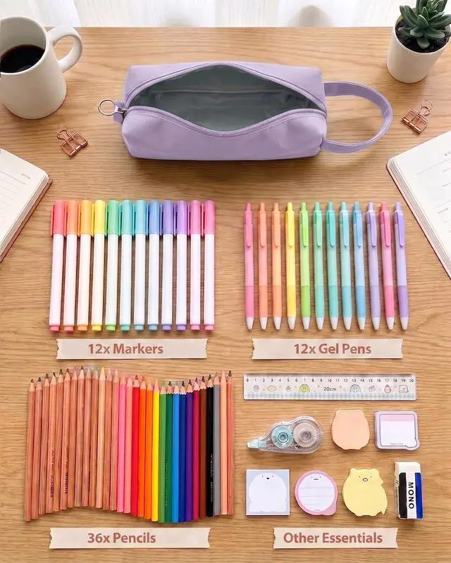Alt view image 4 of 7 - Pencil Case Pouch Back to School Supplies Gift for Girls Purple | Eco-Friendly Fabric, Water-Resistant, Inner pocket, Carry handle, Stationery Supplies, for School & Office