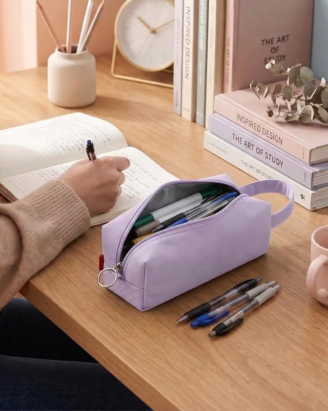 Alt view image 6 of 7 - Pencil Case Pouch Back to School Supplies Gift for Girls Purple | Eco-Friendly Fabric, Water-Resistant, Inner pocket, Carry handle, Stationery Supplies, for School & Office