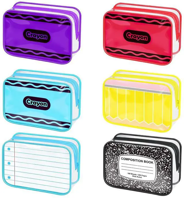 Main image of 6 Pcs Back to School Pencil Case Bulk Notebook Pencil Crayon Composition Clear Makeup Bags with Zipper Waterproof Cosmetic Pouch Portable First Day of School Gifts for Teachers Classroom Supplies