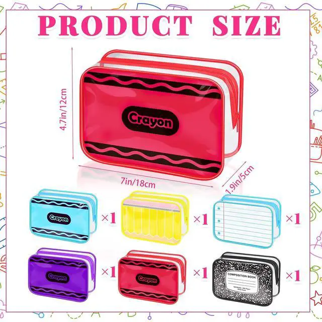 Alt view image 2 of 7 - 6 Pcs Back to School Pencil Case Bulk Notebook Pencil Crayon Composition Clear Makeup Bags with Zipper Waterproof Cosmetic Pouch Portable First Day of School Gifts for Teachers Classroom Supplies