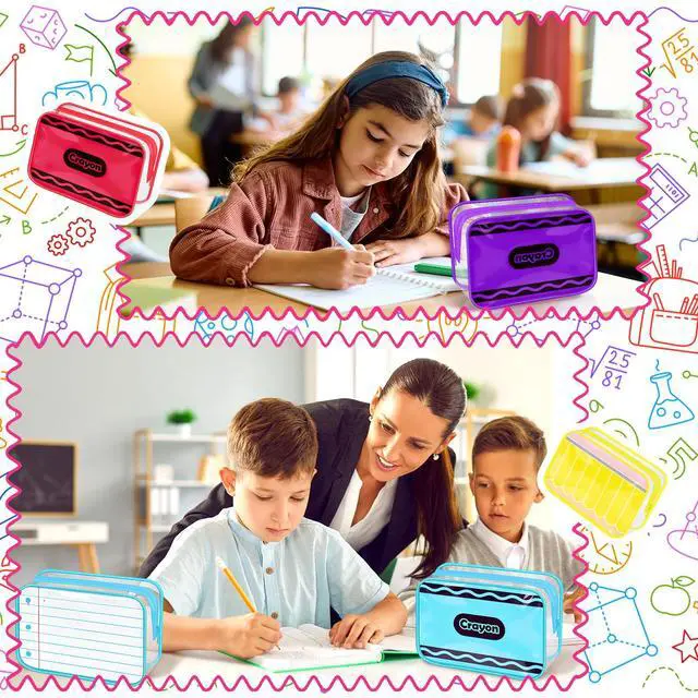 Alt view image 4 of 7 - 6 Pcs Back to School Pencil Case Bulk Notebook Pencil Crayon Composition Clear Makeup Bags with Zipper Waterproof Cosmetic Pouch Portable First Day of School Gifts for Teachers Classroom Supplies