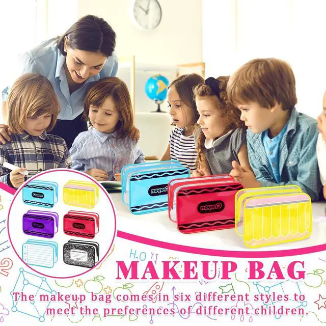 Alt view image 5 of 7 - 6 Pcs Back to School Pencil Case Bulk Notebook Pencil Crayon Composition Clear Makeup Bags with Zipper Waterproof Cosmetic Pouch Portable First Day of School Gifts for Teachers Classroom Supplies