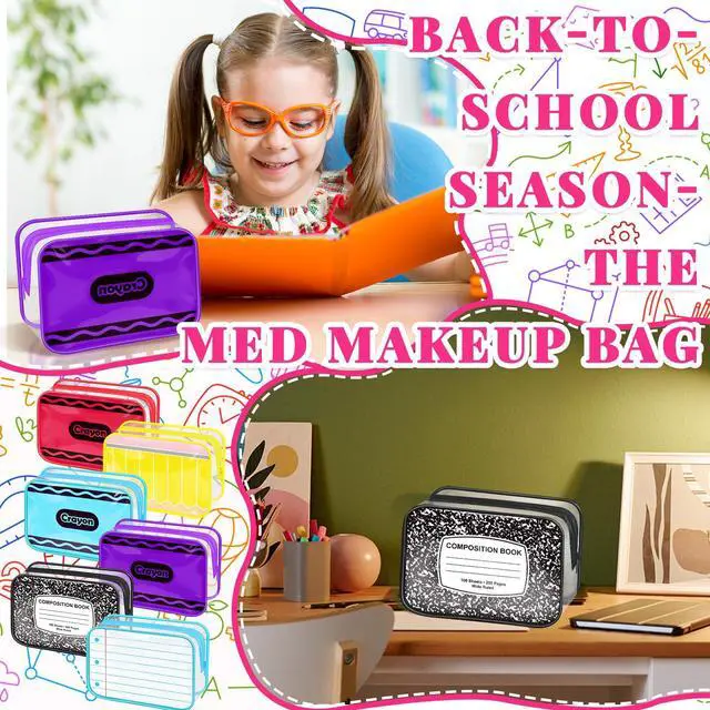 Alt view image 6 of 7 - 6 Pcs Back to School Pencil Case Bulk Notebook Pencil Crayon Composition Clear Makeup Bags with Zipper Waterproof Cosmetic Pouch Portable First Day of School Gifts for Teachers Classroom Supplies