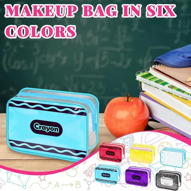 Alt view image 7 of 7 - 6 Pcs Back to School Pencil Case Bulk Notebook Pencil Crayon Composition Clear Makeup Bags with Zipper Waterproof Cosmetic Pouch Portable First Day of School Gifts for Teachers Classroom Supplies
