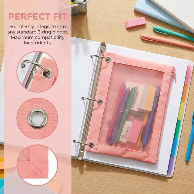 Alt view image 2 of 7 - Pencil Pouch for 3 Ring Binder | Waterproof Canvas, Clear Window