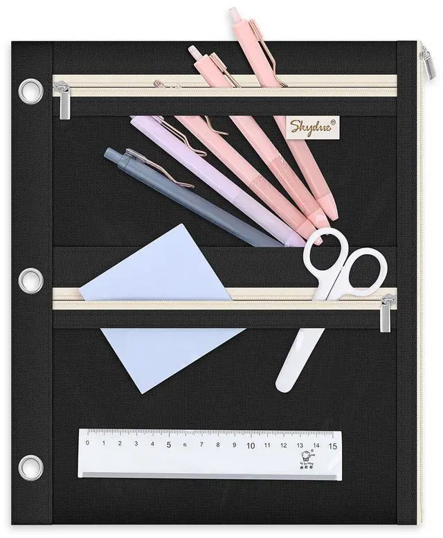 Main image of Large Pencil Pouch for 3 Ring Binder, 3 Pockets and Clear Window | 11x 9", 3 Compartment Zipper Pencil Case, Large Capacity Organizer for School Supplies, Students, Kids & Teachers