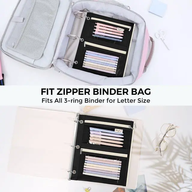 Alt view image 2 of 7 - Large Pencil Pouch for 3 Ring Binder, 3 Pockets and Clear Window | 11x 9", 3 Compartment Zipper Pencil Case, Large Capacity Organizer for School Supplies, Students, Kids & Teachers