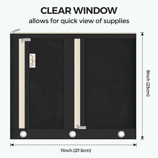 Alt view image 4 of 7 - Large Pencil Pouch for 3 Ring Binder, 3 Pockets and Clear Window | 11x 9", 3 Compartment Zipper Pencil Case, Large Capacity Organizer for School Supplies, Students, Kids & Teachers