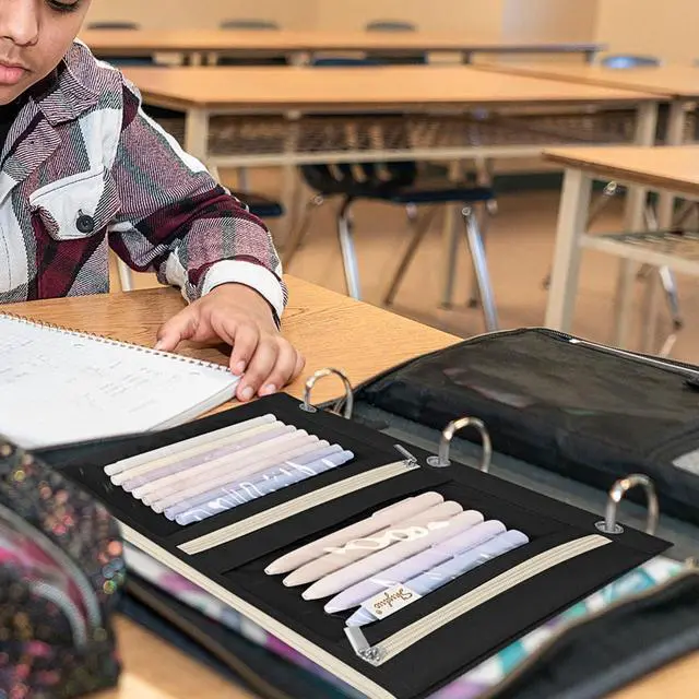 Alt view image 5 of 7 - Large Pencil Pouch for 3 Ring Binder, 3 Pockets and Clear Window | 11x 9", 3 Compartment Zipper Pencil Case, Large Capacity Organizer for School Supplies, Students, Kids & Teachers