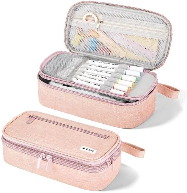 Main image of Double Layer Large Big Capacity Pencil Case Pouch Bag with Double Zipper | 5 Compartments Multiple Pockets, Aesthetic Canvas Stationery Pen Case Bag for Teens Girls,Boys,Students,College
