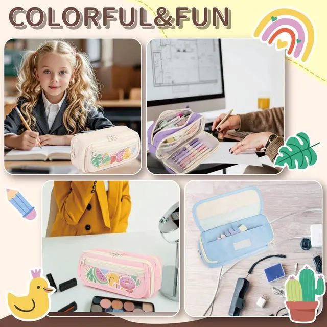 Alt view image 2 of 7 - Large Capacity Pencil Case with Compartments for Girls, Pen Bag for School | Multi-Compartment Pencil Case Massive Storage Capacity Durable Zipper Students College Office Stationery Essentials