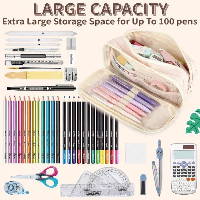 Alt view image 3 of 7 - Large Capacity Pencil Case with Compartments for Girls, Pen Bag for School | Multi-Compartment Pencil Case Massive Storage Capacity Durable Zipper Students College Office Stationery Essentials