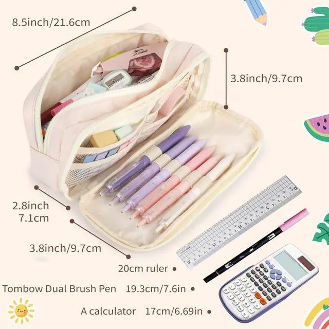 Alt view image 4 of 7 - Large Capacity Pencil Case with Compartments for Girls, Pen Bag for School | Multi-Compartment Pencil Case Massive Storage Capacity Durable Zipper Students College Office Stationery Essentials