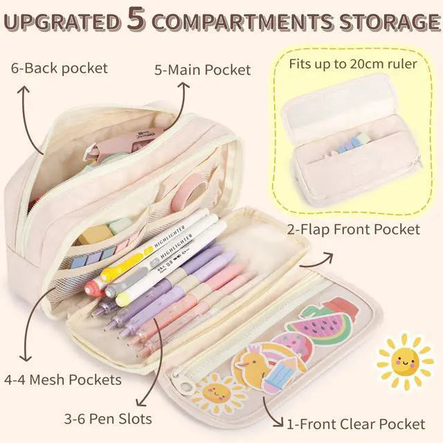 Alt view image 5 of 7 - Large Capacity Pencil Case with Compartments for Girls, Pen Bag for School | Multi-Compartment Pencil Case Massive Storage Capacity Durable Zipper Students College Office Stationery Essentials