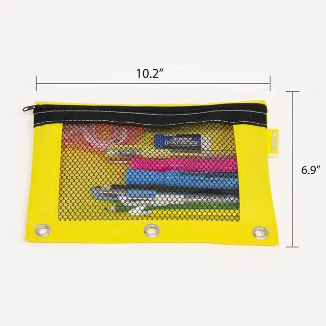 Alt view image 2 of 7 - Bright Color 3-Ring Pencil Pouch with Mesh Window, 2-Pack | clear mesh window and a zipper closure for pens; pencils; supplies