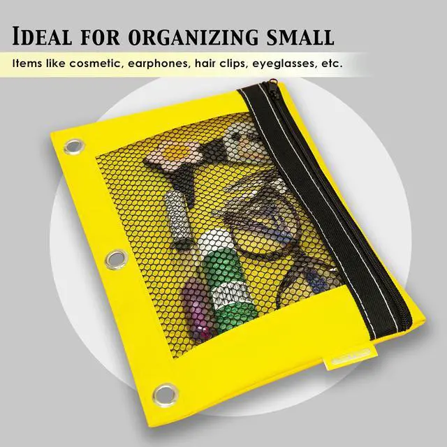 Alt view image 5 of 7 - Bright Color 3-Ring Pencil Pouch with Mesh Window, 2-Pack | clear mesh window and a zipper closure for pens; pencils; supplies