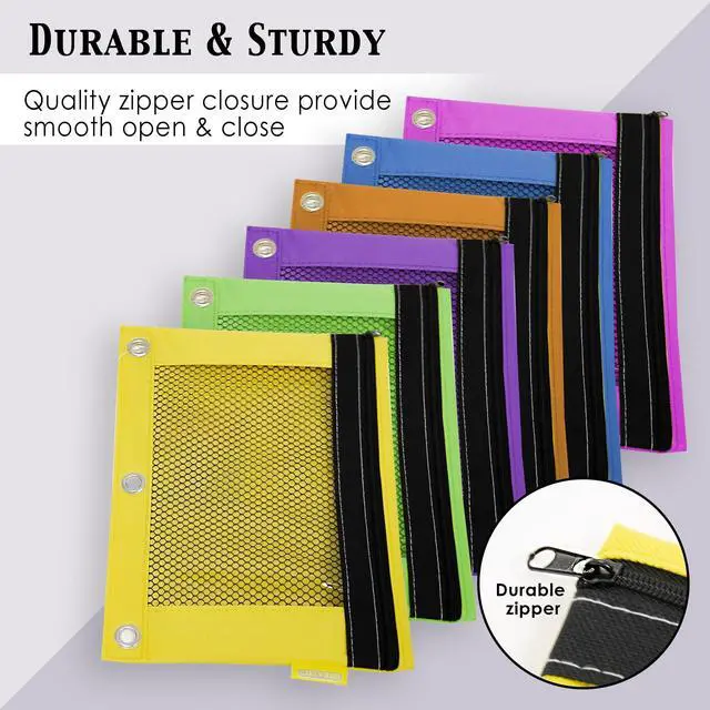 Alt view image 6 of 7 - Bright Color 3-Ring Pencil Pouch with Mesh Window, 2-Pack | clear mesh window and a zipper closure for pens; pencils; supplies