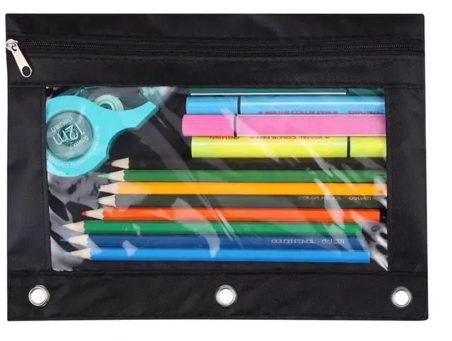 Main image of 3-Ring Pen Pencil Pouch with Clear Window Stationery Bag Binder Case Classroom Organizers Black