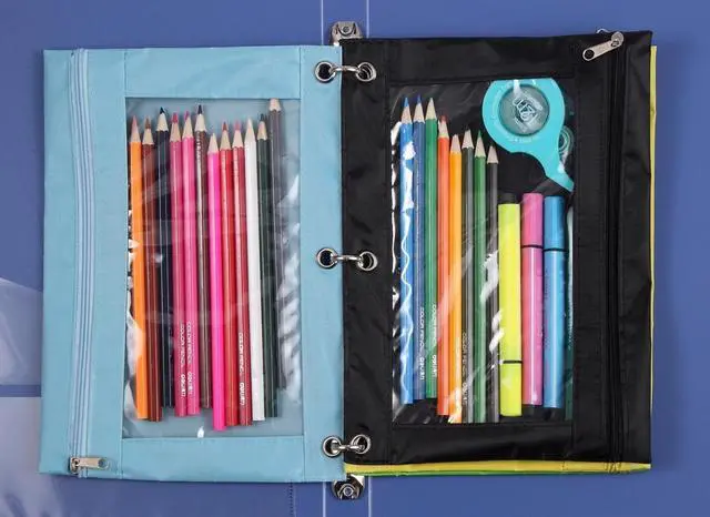 Alt view image 4 of 5 - 3-Ring Pen Pencil Pouch with Clear Window Stationery Bag Binder Case Classroom Organizers Black