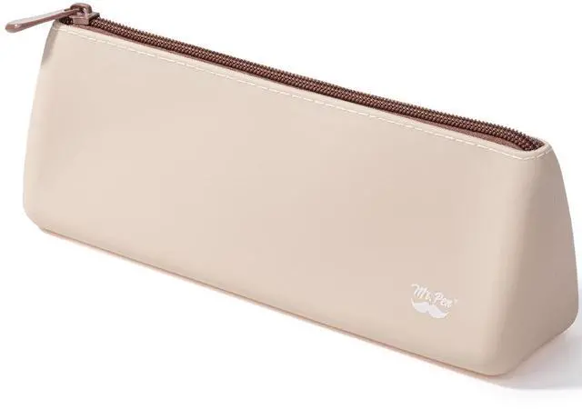 Main image of Silicone Pencil Case Pouch, Warm Beige | Aesthetic Triangular Design, Multipurpose, Aesthetic Pencil Case Small, Silicone Makeup Bag