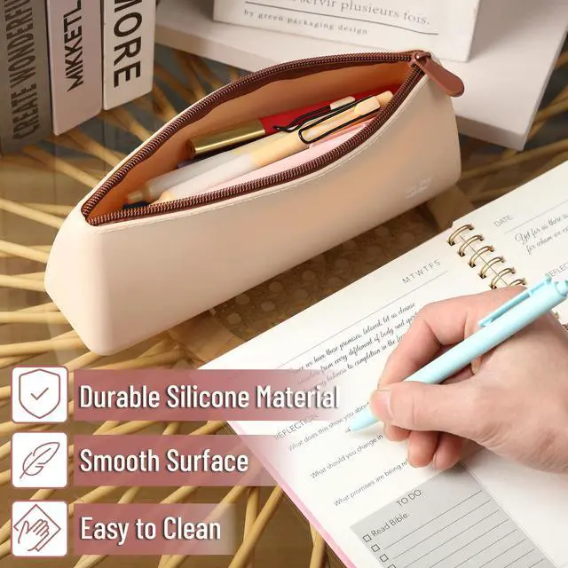 Alt view image 4 of 7 - Silicone Pencil Case Pouch, Warm Beige | Aesthetic Triangular Design, Multipurpose, Aesthetic Pencil Case Small, Silicone Makeup Bag