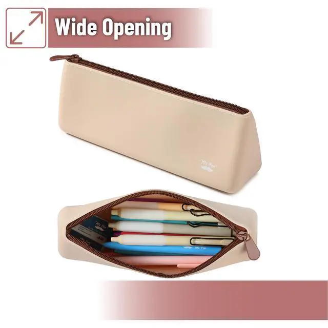 Alt view image 5 of 7 - Silicone Pencil Case Pouch, Warm Beige | Aesthetic Triangular Design, Multipurpose, Aesthetic Pencil Case Small, Silicone Makeup Bag