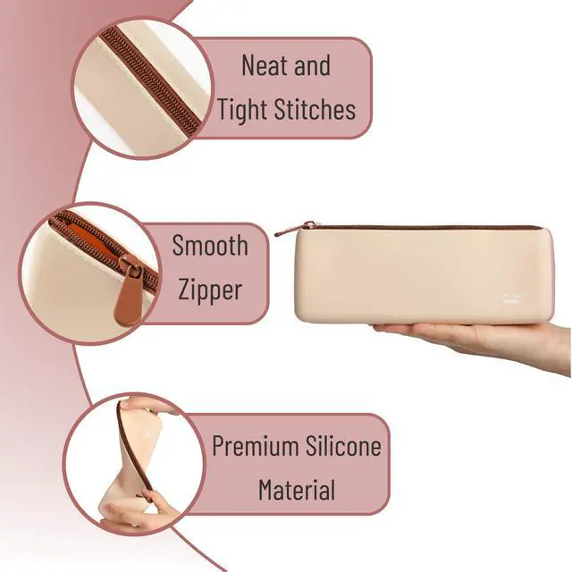 Alt view image 3 of 7 - Silicone Pencil Case Pouch, Warm Beige | Aesthetic Triangular Design, Multipurpose, Aesthetic Pencil Case Small, Silicone Makeup Bag